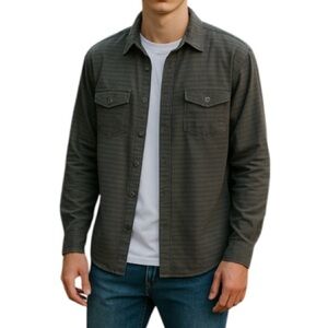 FOX Mens Horizontal Striped Button-Up Shirt Grey Long Sleeves Collar Slim Fit XL